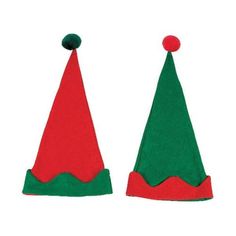 two christmas hats with red and green tops