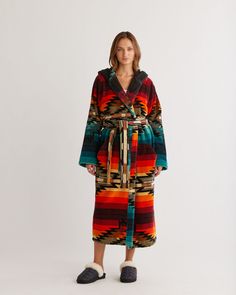 Buy UNISEX COTTON TERRY VELOUR ROBE for USD 179.00 | Pendleton Terrycloth Robe, Pendleton Fabric, Native American Print, Leather Throw Pillows, Terry Robe, Pendleton Woolen Mills, Printed Robe, Sunbrella Fabric, Western Decor