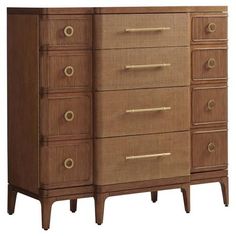 Tommy Bahama Remington Coastal Beach Brown Wood Rattan Door 4 Raffia Drawer Tall Chest Rattan Door, Tommy Bahama Home, Lexington Home, Capiz Shell, Tall Chest, Cord Management, Palm Desert, Lexington Furniture, Panel Headboard