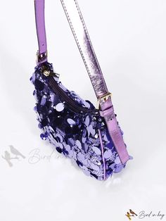 Bird in Bag - Womens Sparkly One-Shoulder Top Trendy Party Shoulder Bag With Adjustable Strap, Trendy Shoulder Bag With Adjustable Strap For Parties, Trendy Shoulder Bag For Spring Party, Trendy Spring Party Shoulder Bag, Purple Party Shoulder Bag With Adjustable Strap, Party Bags With Adjustable Strap For Spring, Summer Party Purple Shoulder Bag, Summer Party Shoulder Bag With Adjustable Strap, Chic Purple Shoulder Bag For Party