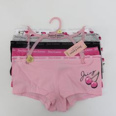 New With Tags Reg Price $44.00 Juicy Couture Intimates 5 Pack No Panty Lines Lined Crotch Tagless 2-Print 3-Soild Cotton N Spandex Questions? Leave A Comment Below! Fitted Pink Boxer Briefs For Summer, Summer Pink Boxer Briefs, Juicy Couture Clothes, 2000s Clothes, Body Suit With Shorts, Cute Bras, Girly Accessories, Red Lingerie, Cute Simple Outfits