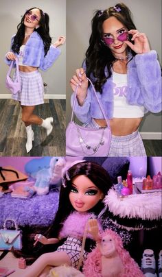 Purple Bratz Doll Halloween Costume with Yasmin Bratz Doll Bratz Outfits Halloween, Yasmin Bratz Outfit Halloween, Bratz Doll Halloween, Bratz Doll Halloween Costume, Bratz Costume, Halloween Glamour, Bratz Birthday, Bratz Halloween, Yasmin Bratz