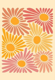 an orange and yellow flower pattern on a white background with the words, sunflowers