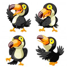 cartoon toucan birds with different poses and expressions on white background free stock photo