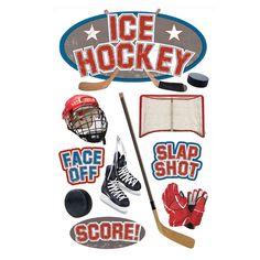 an ice hockey sticker is shown on a white background with the words ice hockey