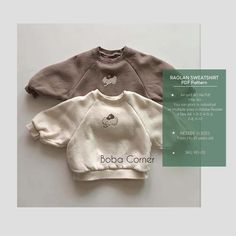 three baby sweaters are shown with the name boba conner on it and an image of