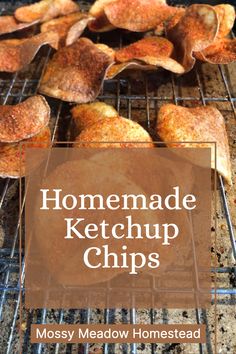 homemade ketchup chips on a grill with the words, homemade ketchup chips