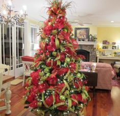 a christmas tree with red and green decorations