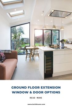 a living room and kitchen are featured in this brochure for windows and doors