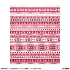 a red and white knitted pattern with snowflakes