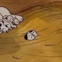 two cartoon sheep are in the sand with one laying down and another standing up behind them