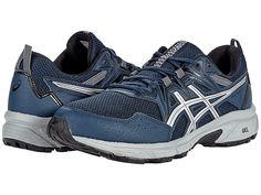 ASICS GEL-Venture 8 - Men's Running Shoes : French Blue/Pure Silver : Grab the ASICS GEL-Venture 8 running shoes for the next hike or workout. With a durable traction pattern to conquer the terrain, they are sure to get the job done right. Surface: Trail. Cushioning: Regular. Support Type: Neutral (pronation). Textile and synthetic upper. Textile lining. Textile insole. Synthetic outsole. Imported. Measurements: Weight: 10 oz Product measurements were taken using size 9, width D - Medium. Please Asics Gel Venture, Blue Gel, French Blue, Trail Running Shoes, Asics Gel, Trail Running, Running Shoes For Men, Pure Silver, Capsule Wardrobe