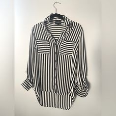 Brand New, Never Worn Casual Black And White Tops For Work, Black Collared Shirt For Day Out, Chic Striped Shirt With Buttons, Black Button-up Shirt For Day Out, Black Buttoned Shirt For Day Out, Tops Black, Button Downs, Button Down Shirt, Womens Tops