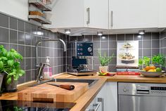 the kitchen counter is clean and ready to be used as an appliance for cooking