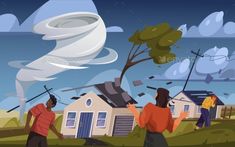 Tornado or Whirlwind Vector Illustration Tornado Cartoon, Tornado Illustration, Scenery Rain, Scared People, House Vector Illustration, Cartoon Composition, Body Illustration, Seasons And Weather, School Art Activities