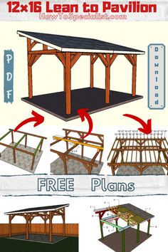 the instructions to build an outdoor pavilion with wood framing and roof, including free plans