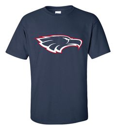 a navy t - shirt with the philadelphia eagles logo in red, white and blue