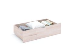 a wooden box with three pillows and two blankets in it on a white background,