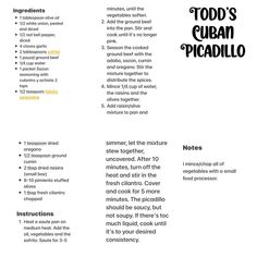 an advertisement with the words todd's cuban picadillo in black and white