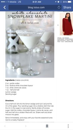 the website for snowflake martini is displayed