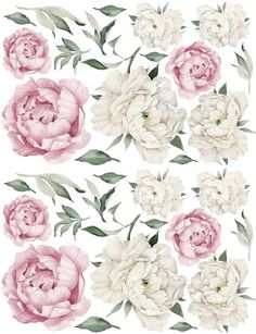 pink and white flowers with green leaves