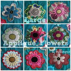 nine different flower appliques are shown in multiple pictures