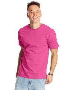 Unisex 6.1 oz., Beefy-T® T-Shirt - WOW PINK - S | Hanes Beefy-T-Shirt - Cotton T-Shirt in Wow Pink Size Small Wholesale T Shirts, Blank Apparel, Blank T Shirts, Different Outfits, Unisex Shorts, Mens Tees, Men Short Sleeve, Cotton T Shirt, Just In Case