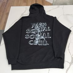 Anti Social Social Club Hoodie. Xl. Unworn Gray Logo Print Hoodie For Streetwear, Urban Black Hoodie With Logo Print, Gray Branding Sweatshirt For Streetwear, Urban Black Sweatshirt With Branding, Black Urban Sweatshirt With Branding, Black Branded Long Sleeve Hoodie, Black Long Sleeve Hoodie With Branding, Black Long-sleeved Hoodie With Branding, Urban Black Hoodie With Branding