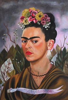 a painting of fridah with flowers in her hair and the words ebay on it