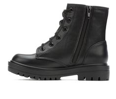 Synthetic upper,Zip-up closure with optional laces,Smooth insole,Durable, lightly lugged outsole,Breathable shoe lining,Lightly padded shaft for added comfort | Girls' Unr8ed Little Kid & Big Kid Firm Combat Boot in Black Size 4 - Big Kid Medium School Yard, Combat Boot, Breathable Shoes, Shoe Carnival, Girls Boots, Big Kid, Lace Up Boots, Big Kids