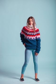 Mohair Pullover, Nordic Turtleneck Sweater, Colorful Jumper, Loose Knitwear, Warm Winter Sweater, Lopapeysa Sweater, Plus Size Clothing - Etsy Turkey Red Nordic Long Sleeve Sweater, Nordic Style Red Long Sleeve Sweater, Multicolor Long Sleeve Top With Fair Isle Pattern, Nordic Style Multicolor Winter Sweater, Nordic Multicolor Winter Sweater, Multicolor Nordic Style Winter Sweater, Multicolor Nordic Winter Sweater, Hand Knitted Multicolor Winter Tops, Loose Knitwear