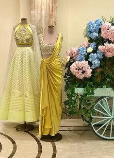 Draped Outfits, Drape Sari, All Things Yellow, Indowestern Gown, Gown Lehenga, Saree Outfit, Anniversary Outfit