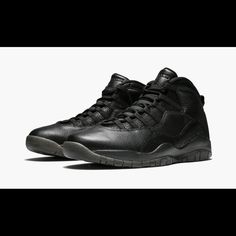 The Sequel To The Creamy White Air Jordan 10 “Ovo” By Drake, This Black Colorway Caused A Stir Upon Its Release At Nba All-Star Weekend 2016. Built With The Same Luxurious Materials And Details As The White Version, The Air Jordan 10 Features A Blacked-Out Look In Full-Grain Leather And Faux Stingray Material With A Smoky Translucent Outsole Below. Like New In Box Classic Jordan Shoes For Streetwear, Classic Jordan Shoes With Lace-up And White Sole, Leather Basketball Shoes With Contrast Sole For Light Sports, Classic Streetwear Basketball Shoes With Round Toe, Outdoor Leather Basketball Shoes With Rubber Sole, Classic Jordan Leather Shoes With White Sole, Classic High-top Jordan Shoes, Classic Leather Jordan Shoes With White Sole, Classic Lace-up Basketball Shoes With Contrast Sole