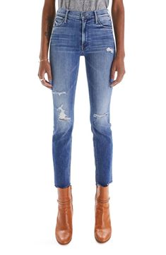 Free shipping and returns on MOTHER The Dazzler Crop High Waist Fray Hem Skinny Jeans at Nordstrom.com. Strut your stuff in these cropped skinny jeans that feature a high waist and distressed denim. Raw, frayed hems and ripped knees provide a rebellious flourish. Frayed Flare Jeans, Paris Tee, Clothes For Women Over 50, Frayed Hem Jeans, Mother Jeans, Frayed Jeans, Weekend Warrior, Hem Jeans, Mother Denim