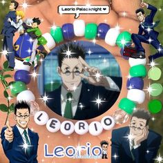 an image of a man in a suit surrounded by other men and women, with the words leorio on his chest