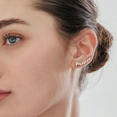 14k Solid Gold Marquise Diamond Ear Climber Earring, Long Elegant Dainty Cluster Diamond Ear Crawler, Yellow/White/Rose Gold, TKW 0.35CT The Climber, Gold Ear Climbers, Earring Long, Ear Crawler Earrings, Ear Party, Crawlers Earrings