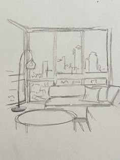 a drawing of a living room with couches and tables