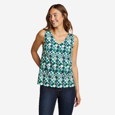 Women's Departure V-neck Tank Top - Print | Eddie Bauer Casual V-neck Top With 4-way Stretch, Versatile Tank Top, Versatile V-neck Top With 4-way Stretch, Versatile V-neck Tops With 4-way Stretch, Versatile Tank Top With 4-way Stretch For Summer, Green 4-way Stretch Tank Top, Versatile Tops With 4-way Stretch For Summer, Versatile Summer Top With 4-way Stretch, Versatile Summer Tops With 4-way Stretch