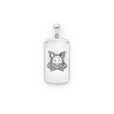 Black agate accented by sterling silver Caviar beading forms this statement tag amulet featuring a Krunch emblem. Silver Rectangular Jewelry With Engraving Option, Sterling Silver Etched Dog Tag Jewelry, Etched Sterling Silver Dog Tag Jewelry, Symbolic Sterling Silver Jewelry With Rectangular Pendant, Silver Symbolic Rectangular Jewelry, Silver Carved Rectangular Jewelry, Silver Rectangular Carved Jewelry, Carved Silver Rectangular Jewelry, Carved Rectangular Silver Jewelry