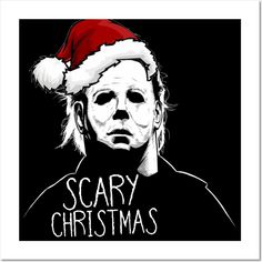 the poster for scary christmas is shown with an image of a person wearing a santa hat