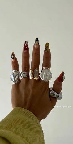 Nail Growth Tips, Hand Rings, Edgy Jewelry, Classy Acrylic Nails, Rings Rings, Pedicures