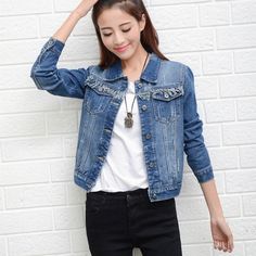 New Women's Jacket Light Blue Bomber Short Jeans Jacket Casual Outwear – GaGodeal Short Jeans Jacket, Long Sleeve Jean Jacket, Girls Outwear, Wholesale Boutique Clothing, Casual Outwear, Female Shorts, Pu Leather Jacket, Plaid Coat, Jeans Jacket