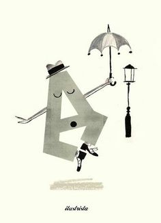 a drawing of a man holding an umbrella in the air with his legs spread out