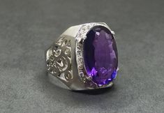 Purple Amethyst 925 Sterling Silver Handmade Mens Ring Rare Amethyst Ring Lattice Ring Februrary Birthstone Ring Birthday Ring Gift For Him by JewelTroveHandcrafts on Etsy Purple Amethyst Ring, Statement Art, Birthday Ring, Marauders Era, Purple Band, Mens Ring, February Birth Stone, Ring Gemstone, Amethyst Gemstone