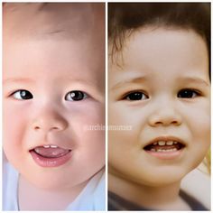 three different pictures of children with blue eyes