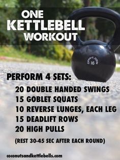 a kettle sitting on the ground with instructions for how to do one kettlebell workout