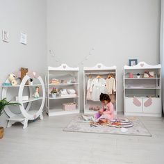 Little Girl Bedroom Furniture - WoodandHearts Wardrobe Vanity, Doll Cradle, Toy Shelves, Girls Nursery