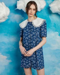 Sisters Dress, Funky Outfits, Embroidered Collars, Jane Dress, Floral Denim, Denim Mini Dress, Dress Shapes