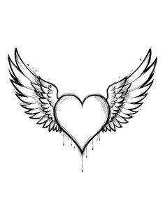 a heart with wings drawn on it