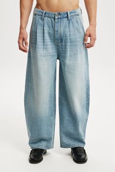 Barrel JeanCotton On Men - Baggy Balloon Jean - Pleat Fiction BlueCotton On | Men | DenimCotton On | Men | DenimCotton On | Men | Denim Balloon Denim Jeans, Baggy Jeans On Men, Baggy Blue Rigid Denim Pants, Mens Baggy Denim Jeans, Halter Shirt, Cheap Men's Rigid Denim Jeans, Casual Denim Shirt, Long Sleeve And Shorts, All Jeans